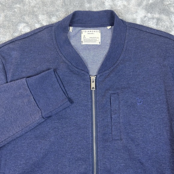 7Diamonds Blue Full Zip Bomber Jacket Men's Large Modern Knit Casual Streetwear - Picture 15 of 15